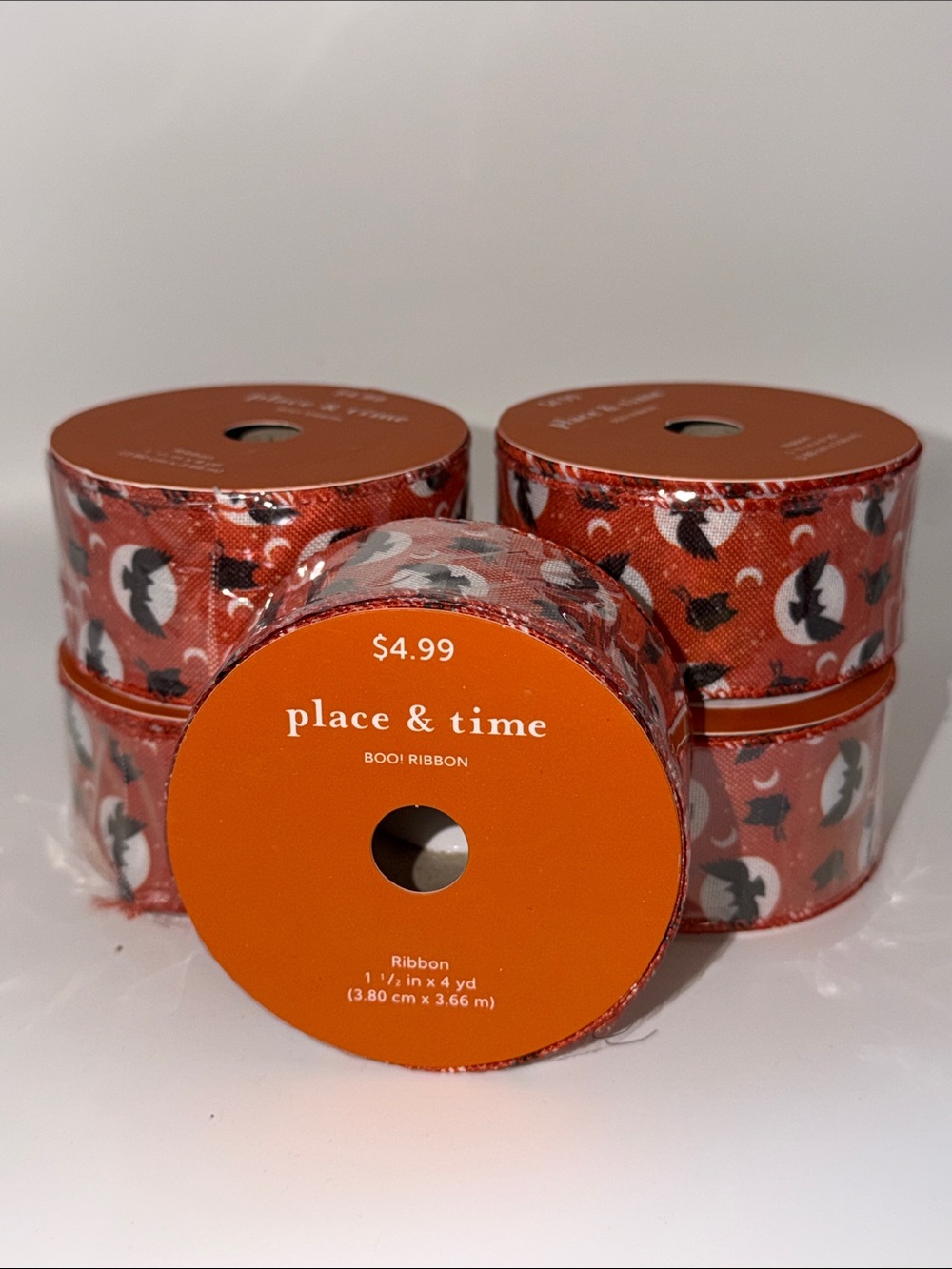 Halloween Full Moon Bat Wired Edge Ribbon Spool Bundle Lot Spooky Crafting - Picture 3 of 5